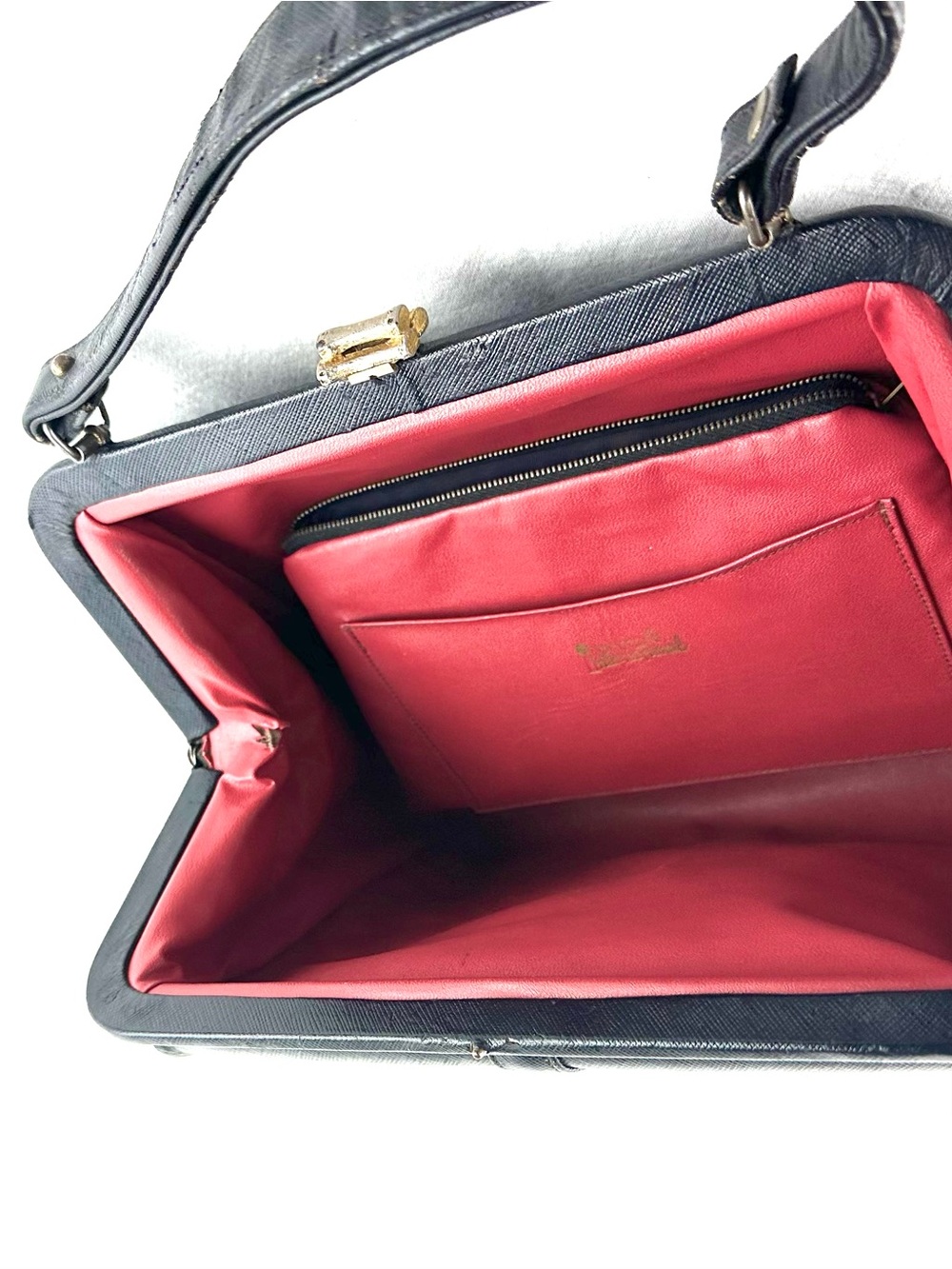Vintage 1950s Creations by International Black Leather Top-Handle Bag - Picture 12 of 16